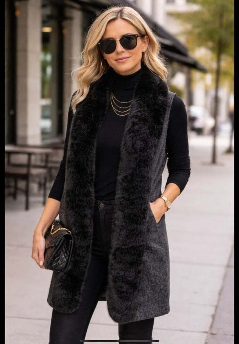 Steve Madden Black Faux Fur Sweater Vest Fairy Grunge Goth One Size Fits Most